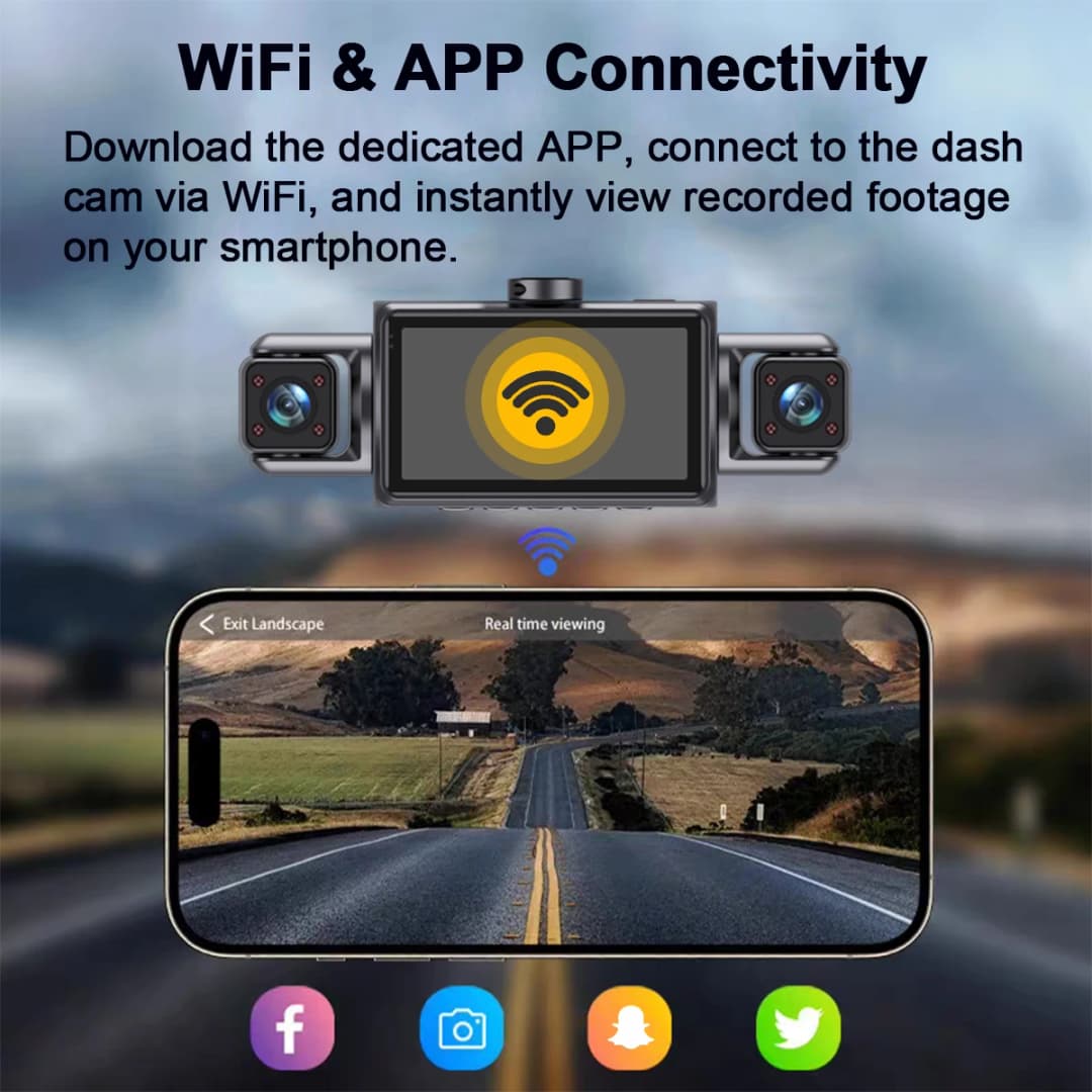 كاميرا سيارة DashCam 4 قنوات، 360 درجة، واي فاي، كاميرا أمامية وداخلية وخلفية قابلة للدوران، شاشة ركن 24 ساعة - 2