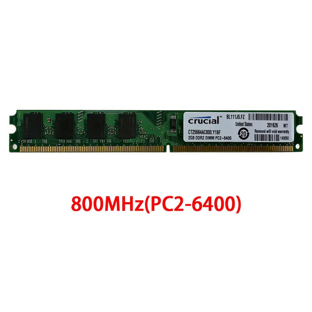Crucial Memoria DDR2 Desktop PC RAM 2GB 4GB(2x2GB) 667MHz 800MHz DIMM PC2-6400 PC2-5300 1.8V Non-ECC Unbuffered PC Memory RAMs - 6