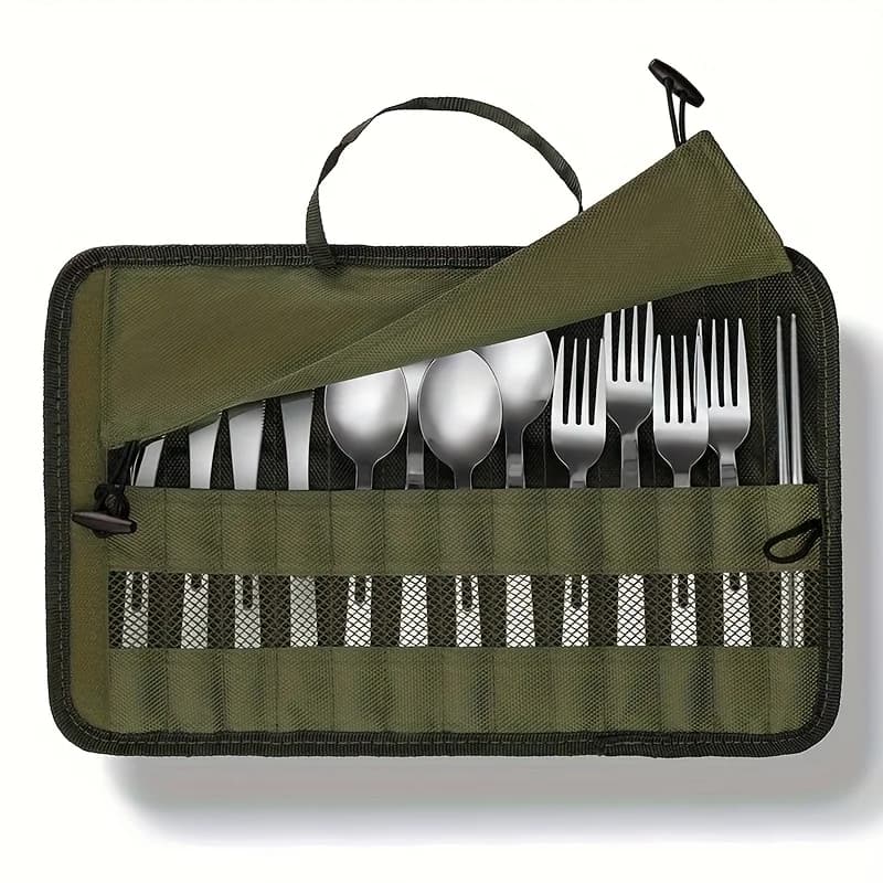 Outdoor camping tableware roll storage bag, Oxford cloth portable tableware bag with safety slot - lightweight and compact trave - 2