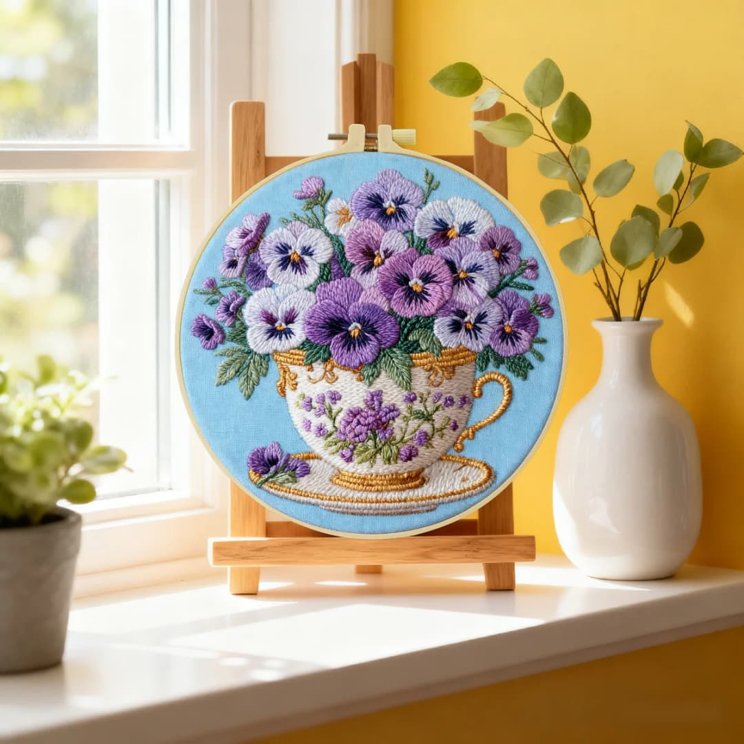 1pc 20X20CM/15X15CM 7.87/6.3inch Flower Embroidery Starter Kit DIY kit DIY embroidery kit manualidades Needle Art Home Decor - 2