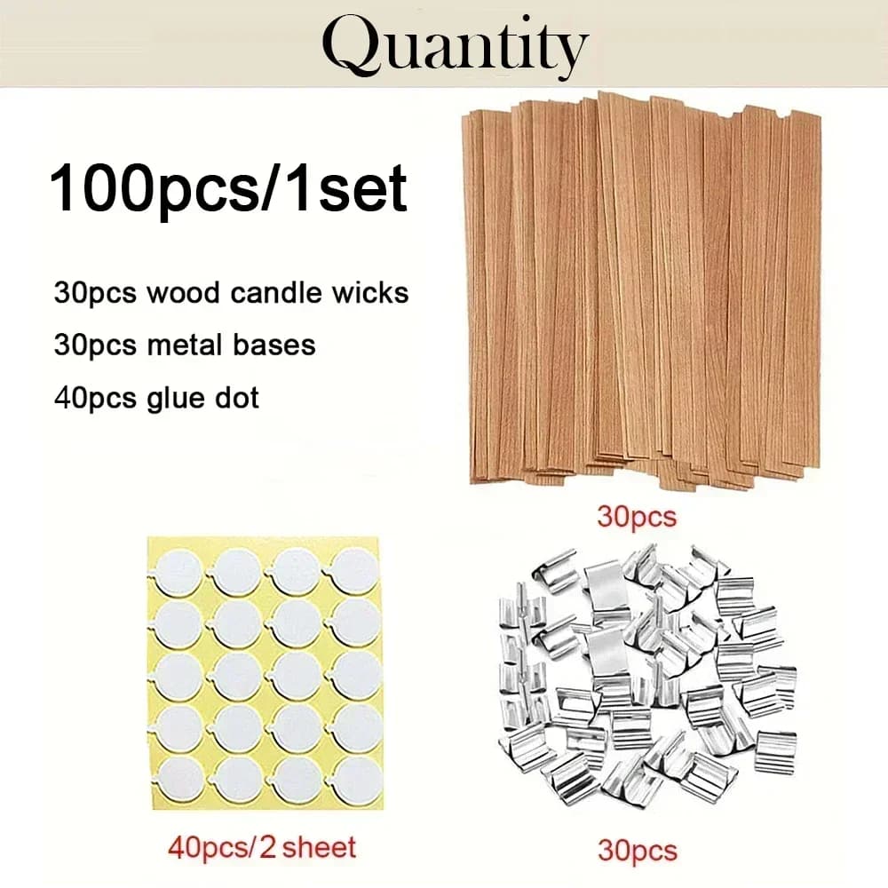 100pcs DIY Candle Making Kit Including Natural Wooden Wicks Metal Holders Glue Dots Suitable for Handmade DIY Candle Making Tool - 3