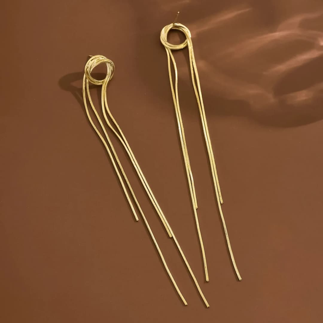 Luxury Aesthetic Gold Plated Geometric Long Tassel Earrings Stud for Women Ear Piercing Drop Wedding Party Jewelry Gift - 3