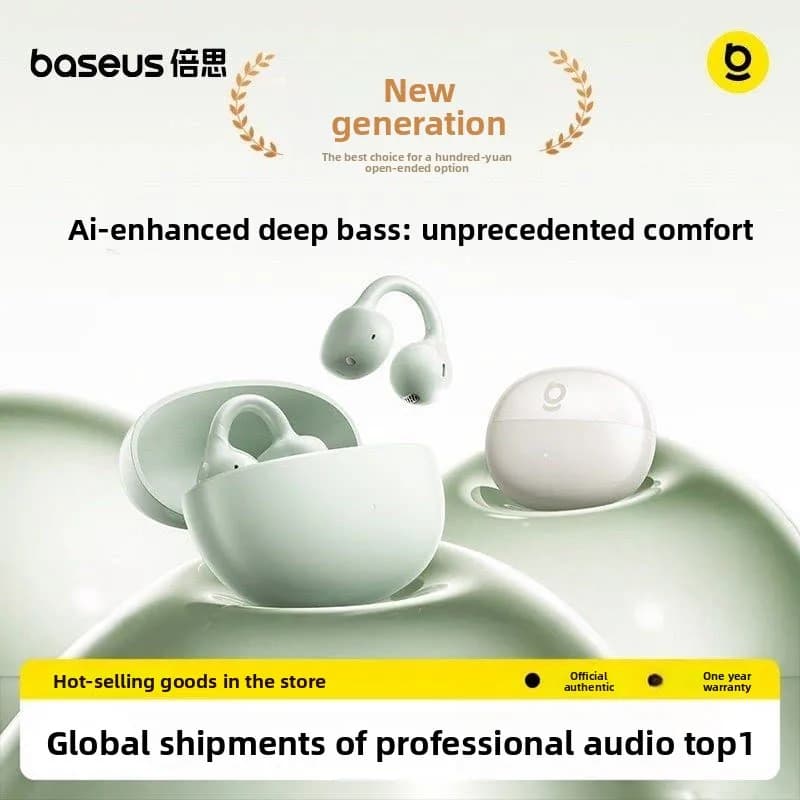 سماعات أذن كليب Baseus BC1 مفتوحة الأذن لاسلكية بلوتوث 6.0 سماعات رياضية كليب مع 4 ميكروفونات وباس قوي IP55