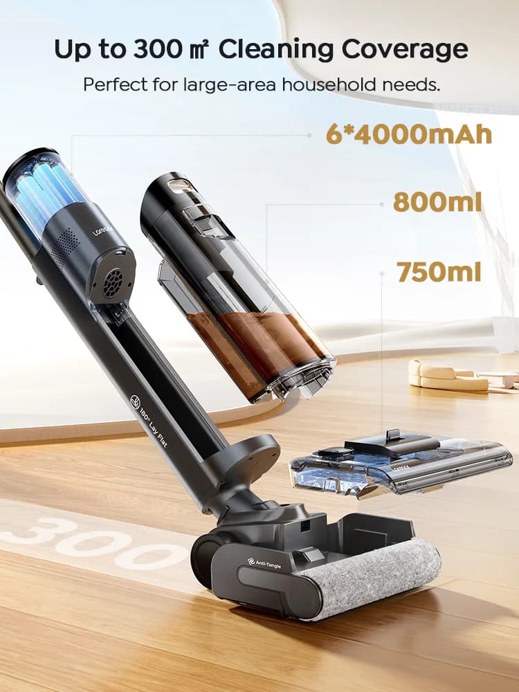 مكنسة لاريسار S7 برو اللاسلكية، تنظيف جاف ورطب، ممسحة، تجفيف سريع في 5 دقائق، غسيل ساخن 80 درجة مئوية، قوة شفط 19000 باسكال، وقت تشغيل 50 دقيقة، غسالة أرضيات منزلية - 6