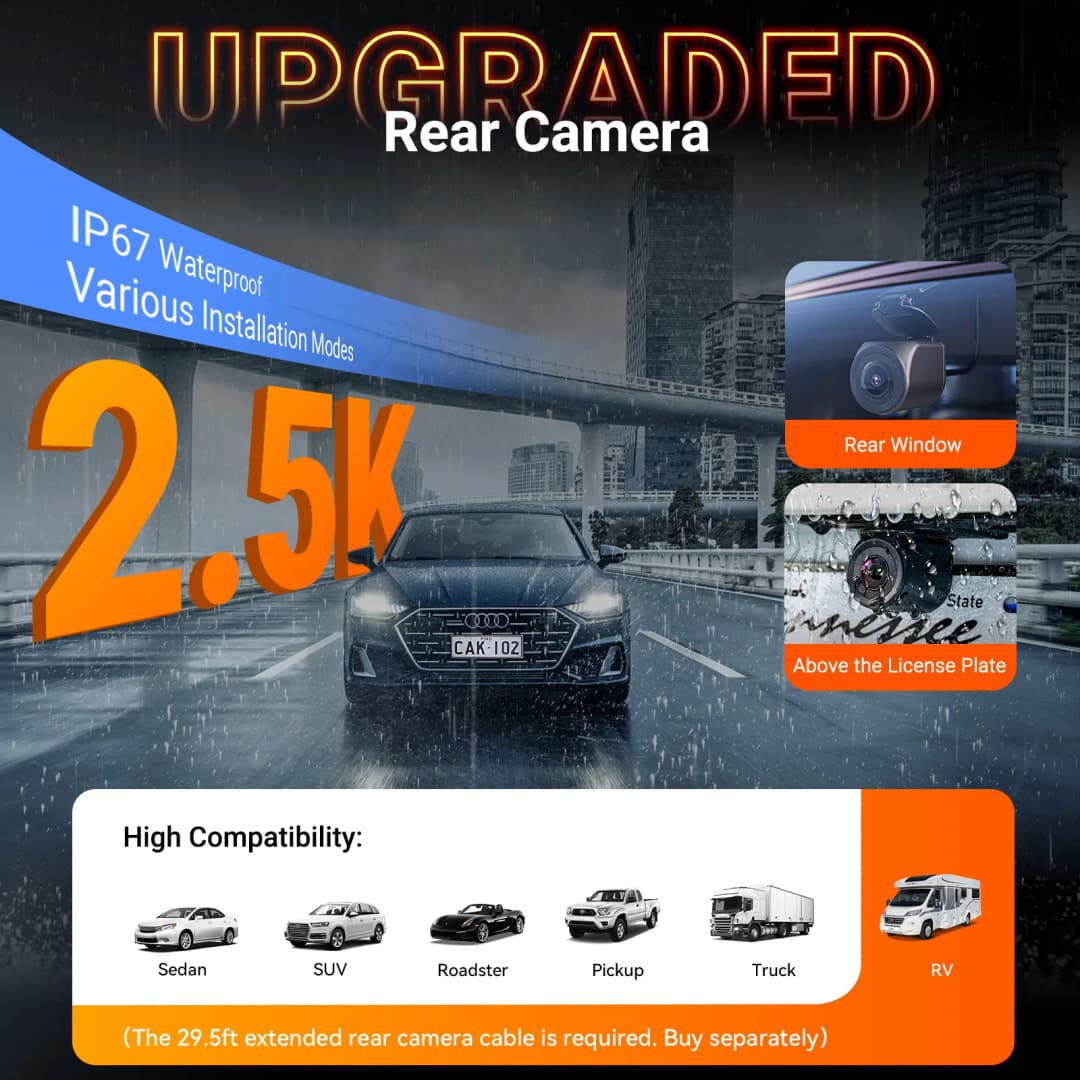 Vantrue N4S كاميرا سيارة بثلاث قنوات واي فاي STARVIS 2 بدقة 2.7K + 1440P + 1440P، كاميرا خلفية مقاومة للماء مع HDR وIR للرؤية الليلية، GPS، وضع التعبئة 24 ساعة - 4