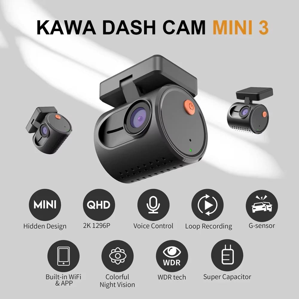 2K Dash Camera For Cars DVR KAWA Dash Cam MINI 3 Video Recorder Emergency Voice Control Night Vision WiFi APP Monitor Dashcam - 3