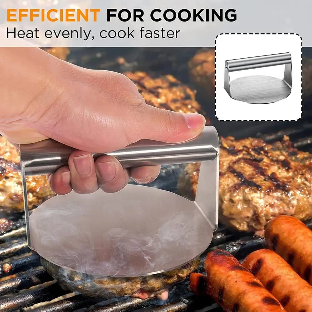 صحافة برغر من الفولاذ المقاوم للصدأ، قالب لحوم دائري، مثالية لتحضير الهمبرغر، اكسسوارات مطبخ عملية - 2