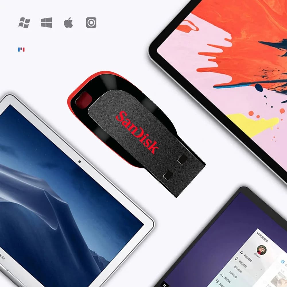 محرك أقراص فلاش USB SanDisk Cruzer Blade بسعة 128 جيجابايت و64 جيجابايت و32 جيجابايت و16 جيجابايت، قرص U، USB2.0، قلم محرك أقراص، ذاكرة USB، عصا USB فلاش SDCZ50 قرص USB - 5