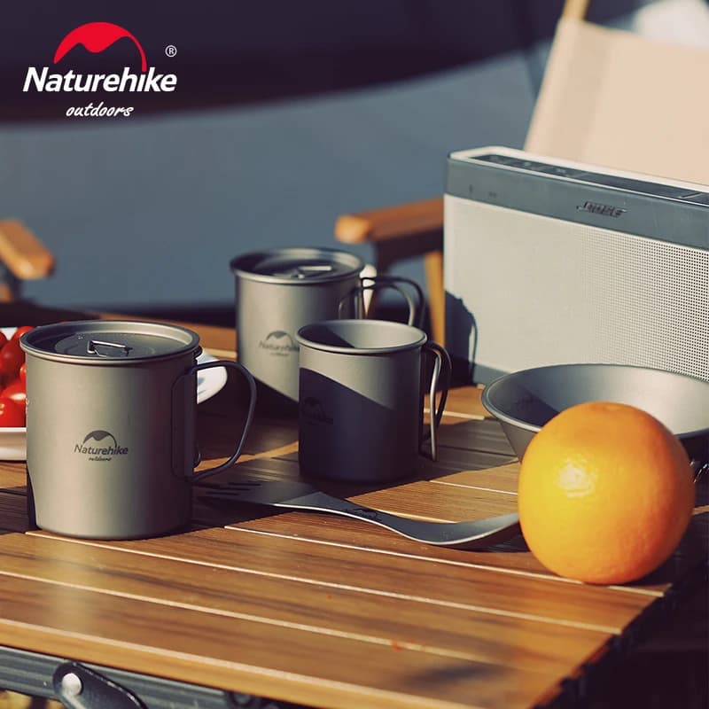 Naturehike Titanium Cup Camping Mug Tourist Tableware Picnic Utensils Outdoor Kitchen Supplies Travel Cooking Cookware Pan Bowel - 2
