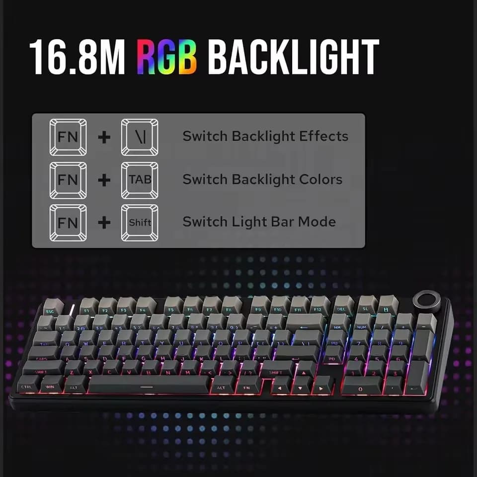 AULA F99PRO Gaming Mechanical Keyboard 99 Key Three Mode Wireless Hot Swappable Gasket Structure Custom Keyboard with Media Knob - 4
