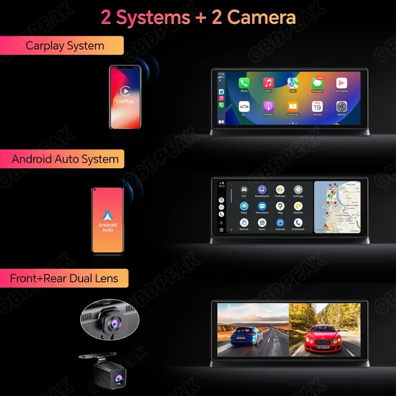 K2 برو 11.3 بوصة مسجل سيارة DVR 4K كاميرا لاسلكية كاربلاي أندرويد أوتو شاشة ذكية مزدوجة العدسة مسجل فيديو لتحديد المواقع والملاحة - 2