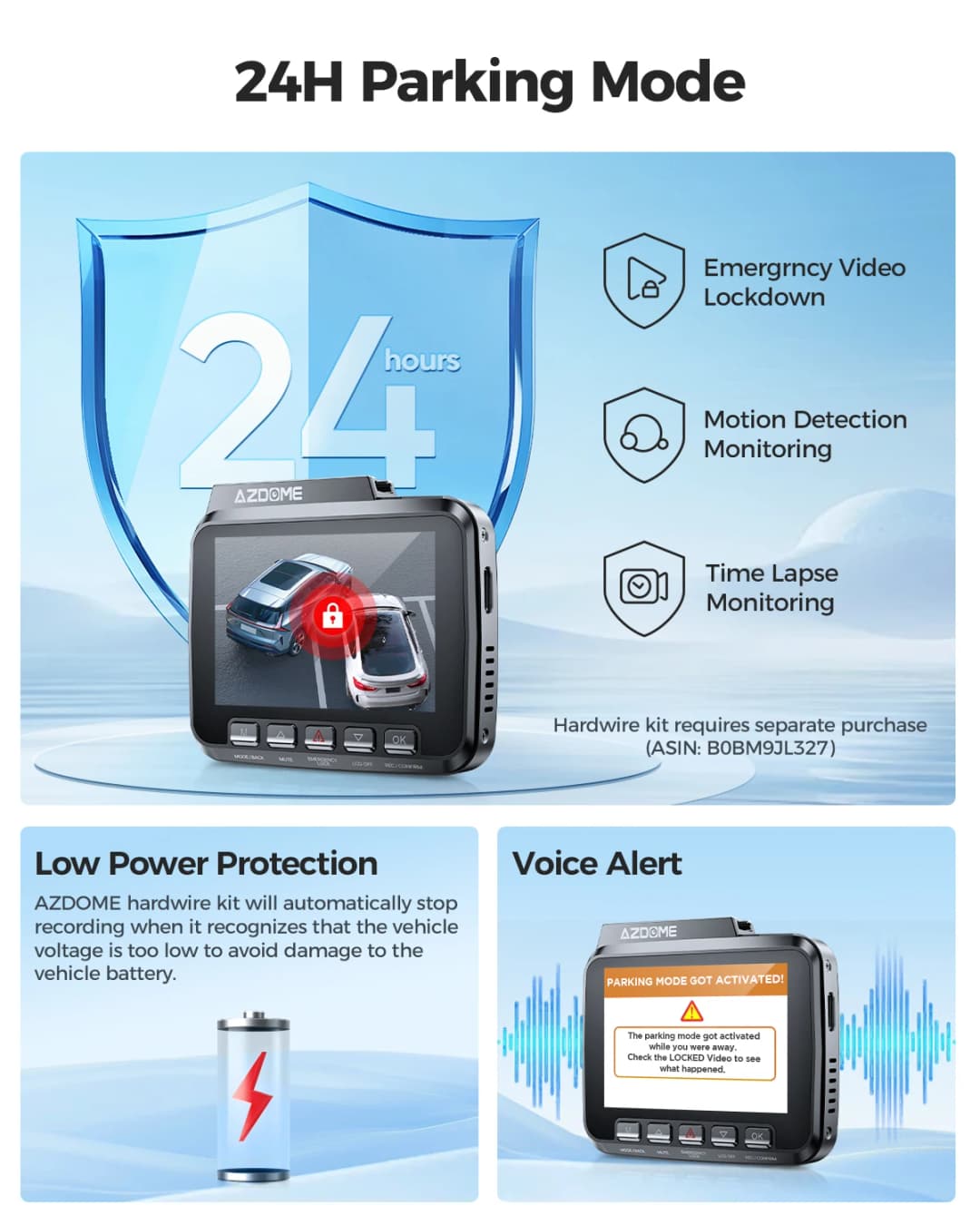 AZDOME كاميرا لوحة القيادة GS63H Pro 4K+1080P شاشة 2.4 بوصة IPS زاوية رؤية 150 درجة مدمج ADAS واي فاي 6 GPS مسجل سيارة G-Sensor مراقبة وقوف السيارات 24 ساعة - 2