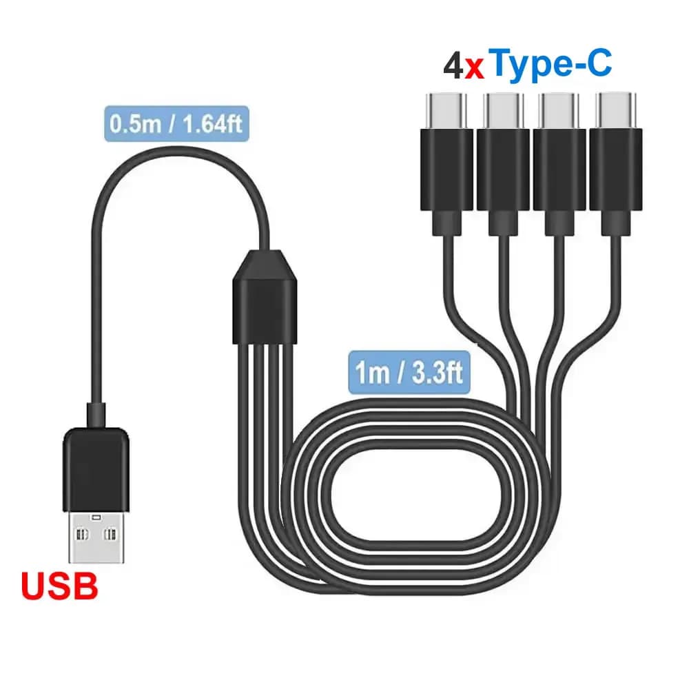 كابل شحن متعدد مقسم USB C، سلك شحن USB A/C إلى النوع C، مع 4 موصلات من النوع C للهواتف المحمولة والأجهزة اللوحية والمزيد - 6
