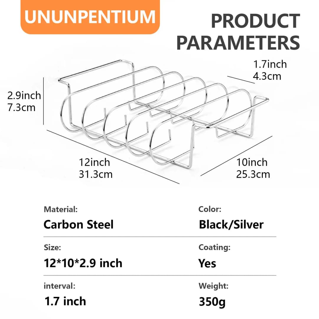 رف أضلاع من الفولاذ المقاوم للصدأ، يحمل حتى 4 رفوف كاملة، مناسب للتدخين وشوايات الغاز والفحم، قوي وغير لاصق - 6