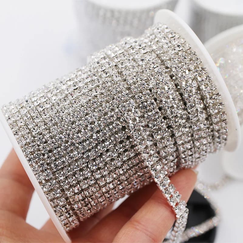 New Multi-row clear white rhinestones chain silver base glass crystal cup chain diy Frame/phone case/bag/clothing accessories - 4
