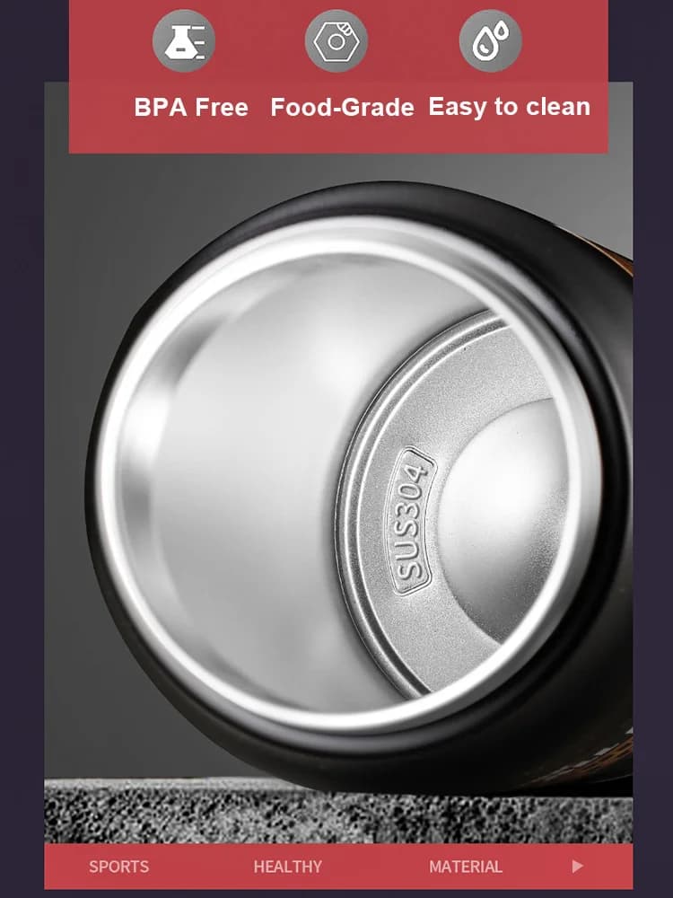 ترمس خارجي محمول من الفولاذ المقاوم للصدأ 304، كوب حراري، قوارير مفرغة، زجاجة مياه رياضية باردة وساخنة مع شفاطة - 2