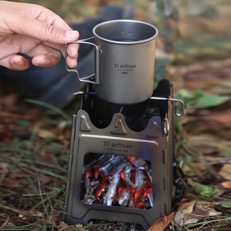 Tiartisan Outdoor Pure Titanium / Stainless Steel Wood Stove Portable Hinge Design Camping Stove Foldable Firewood Grill Stove - 5