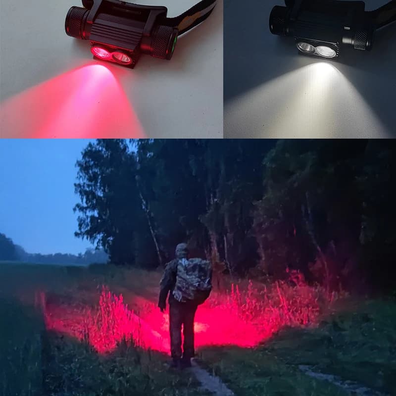 مصباح رأس LED قابل لإعادة الشحن من H25LR، كشاف رأس قوي مع ضوء أبيض ساطع 90 CRI وضوء أحمر عميق 660nm - 4