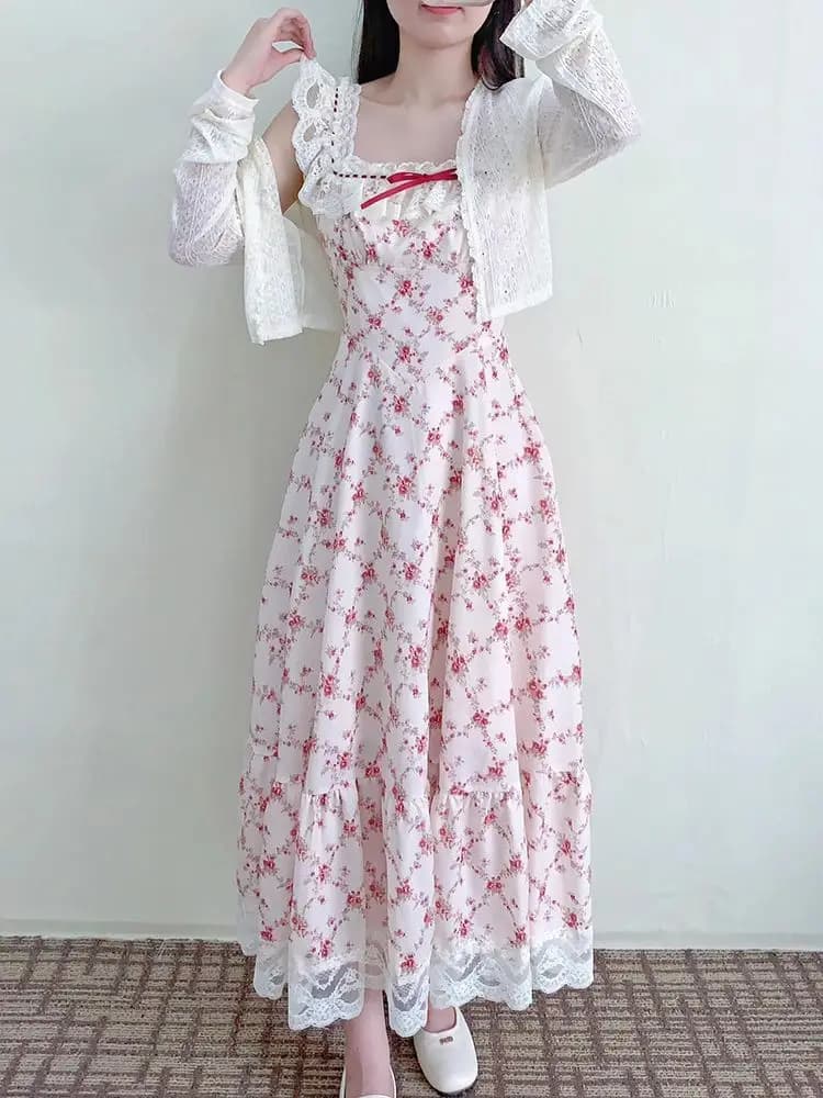 فستان فرنسي دافئ بطباعة دانتيل، تصميم نسائي أنيق وحلو، فساتين رفيعة ونحيفة، ملابس أنيقة عتيقة الطراز، 2025 - 3