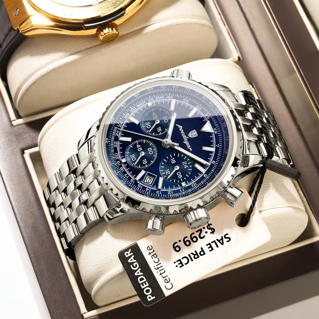 POEDAGAR Luxury Sport Man Watch Chronograph Date Waterproof Luminous Men's Quartz Watches Stainless Steel Fashion Men Wristwatch - 2