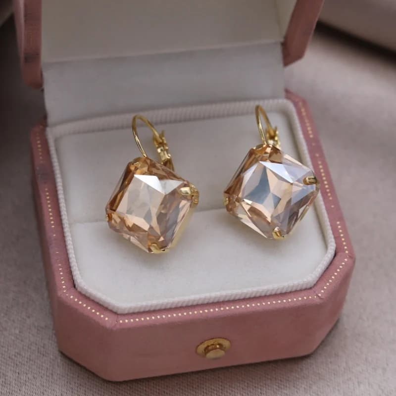 Korean new design fashion jewelry 14K gold plated luxury flashing square crystal earrings elegant women's party accessories - 3