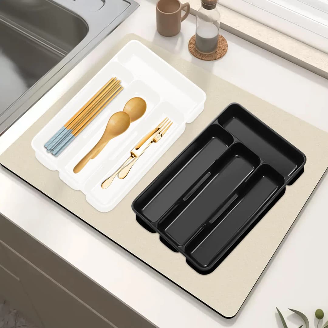 Compact Silverware Organizer with 4 Compartments Flatware Holder, Kitchen Cabinet Countertop Storage Solution Home Use - 3