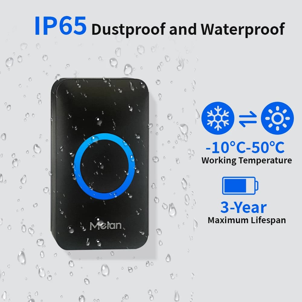 جرس باب ذكي من Meian للمنزل، أمان لاسلكي، مقاوم للماء IP65، 60 نغمة، 5 مستويات صوت قابلة للتعديل - 5