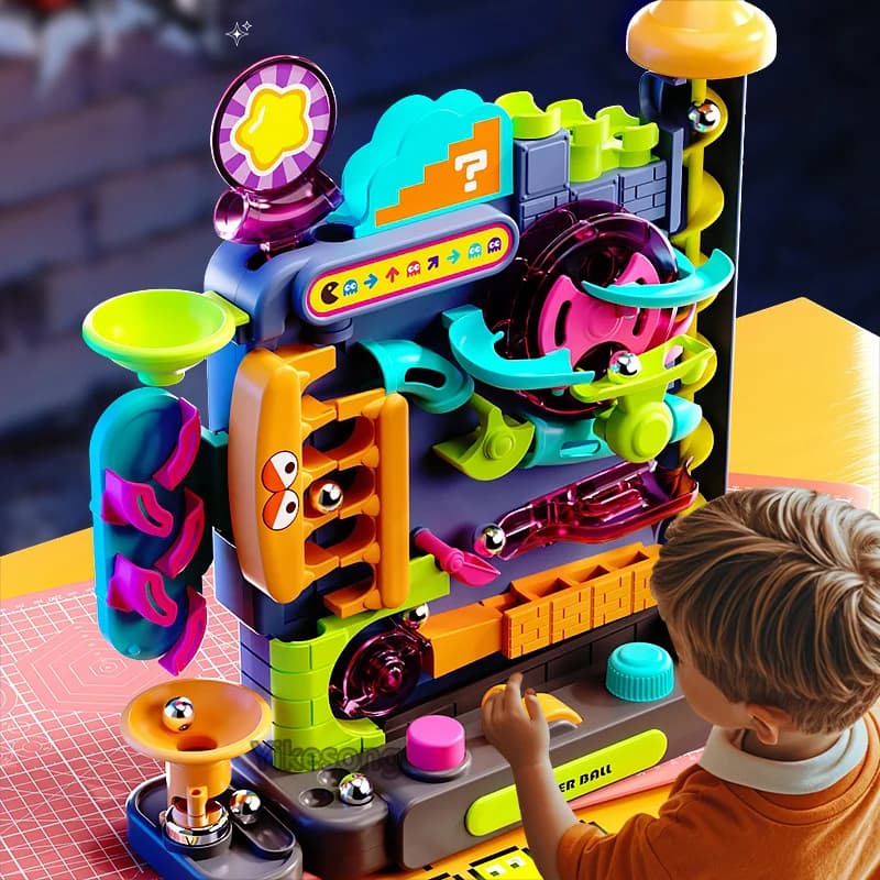 لعبة مونتيسوري تعليمية لعبة مغامرة مسار متعدد الطبقات نموذج كرة متدحرجة تفاعلية لتنمية ذكاء الأطفال