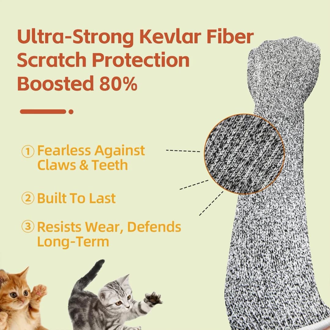 Pet Care Long Gloves 40cm Scratch Proof Arm Sleeves for Cat Dog Nail Trimming Grooming Anti Bite Grey - 3