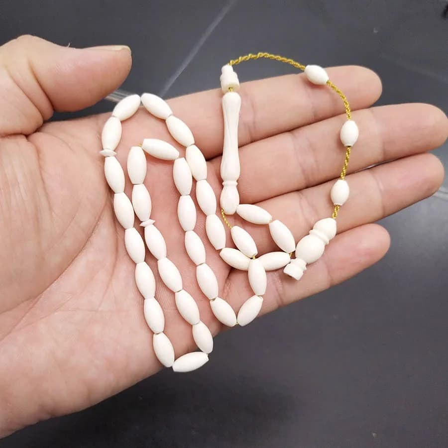 مسبحة من عظم الجمل الطبيعي، 33 حبة بيضاء، سوار على الموضة الإسلامية العربية - 2