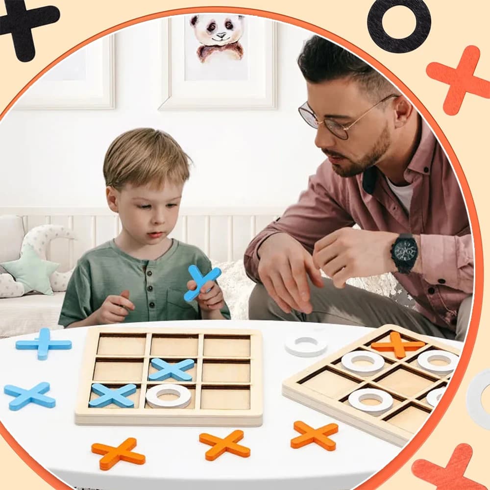 Wooden XO Tic Tac Toe Game Mini Chess Board Interaction Puzzle Training Montessori Educational Toys Gift for Kids Boy Girl - 3