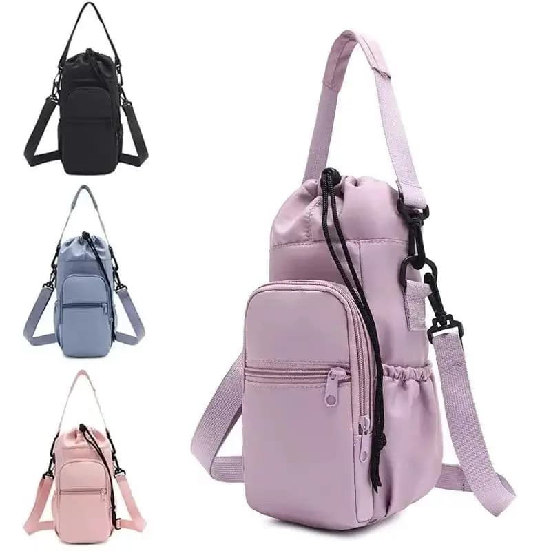 حقيبة زجاجات مياه محمولة مع حزام قابل للتعديل، أكواب حرارية معزولة، غطاء حماية، جيب للهاتف، مثالية للسفر والرياضة الخارجية