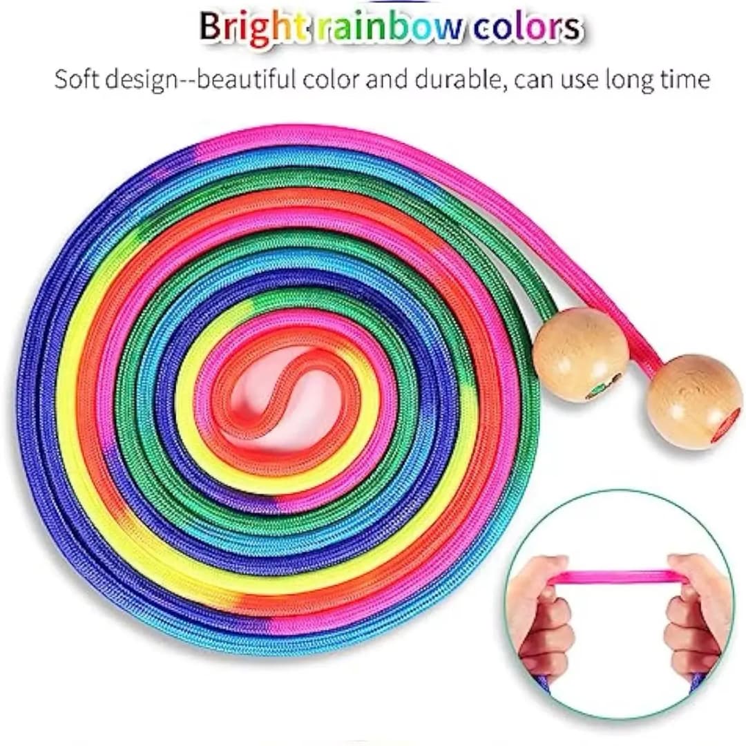 5m Children Group Skipping Rope Rainbow Long  rope Students Speed Skipping Rope -fit Jump Rope With Anti-Slip Handle - 2