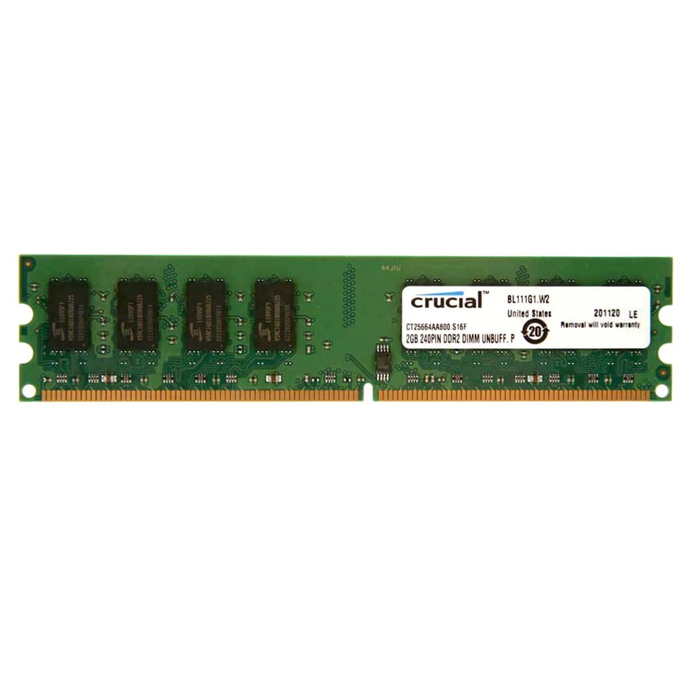 ذاكرة رام للكمبيوتر المكتبي من كروشيال، DDR4 و DDR3 و DDR2، بسعات 2 جيجابايت و 4 جيجابايت و 8 جيجابايت و 16 جيجابايت و 32 جيجابايت، بترددات 3200 ميجاهرتز و 2666 و 2133 و 2400 و 1866 و 1600 و 1333 و 667 و 800 ميجاهرتز، نوع DIMM - 2