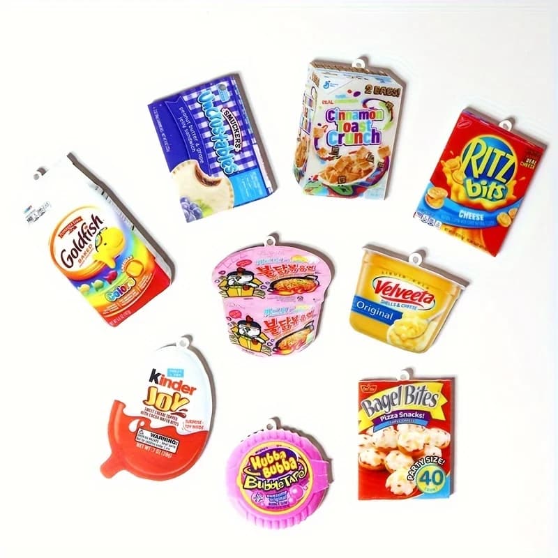 9PCS/SET 2D Acrylic Food Plated with Bright Oil Coating Snack Candy Corn Kernel Bubble Sugar Corn Kernel Bubble Noodle Bread Cut - 3