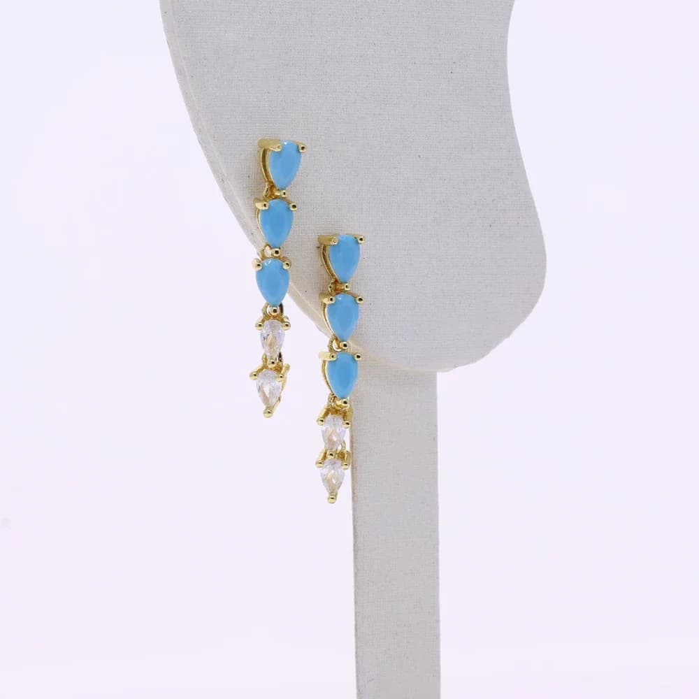 عالية الجودة هندسية الفيروز تشيكوسلوفاكيا معبد القرط هوب قسط الأزرق قطرة استرخى أقراط للنساء مجوهرات الزفاف الفاخرة الفتيات - 4