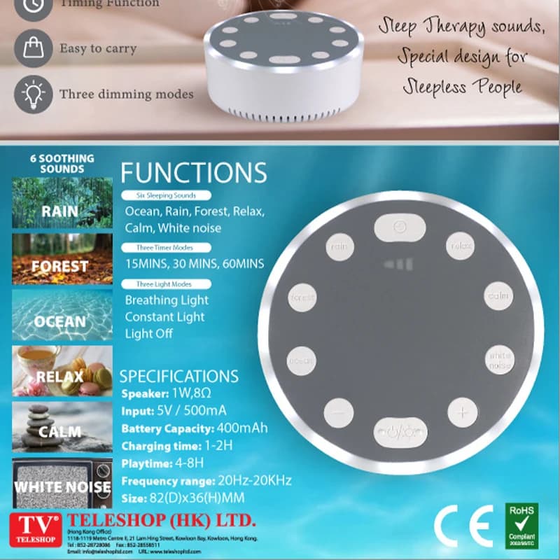 سماعة ذكية مع ضوضاء بيضاء وموسيقى نوم وتعديل الصوت ومساعدة على النوم مع إضاءة محيطة - 6