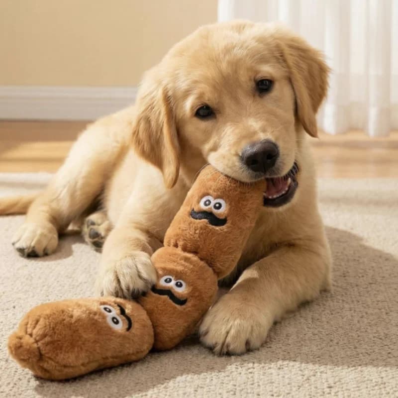 Durable Dog Plush Chew Toy Squeak Chewable Molar Simulated Sausage with BB Sound Teeth Cleaning Bite-Resistant for Puppies - 3