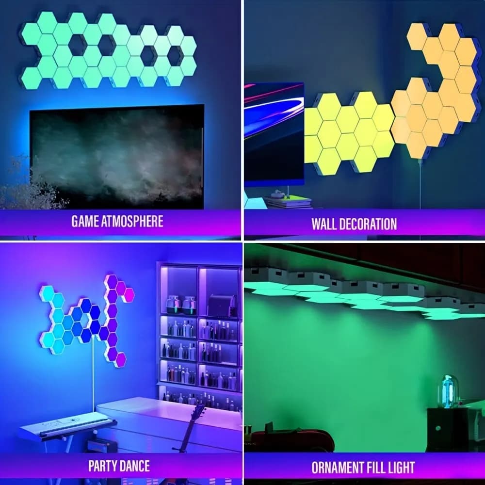 RGB Intelligent Hexagonal Wall Lamp Color-changing Ambient Night Light DYI Shape Music Rhythm APP Control For Game Room Bedroom - 6