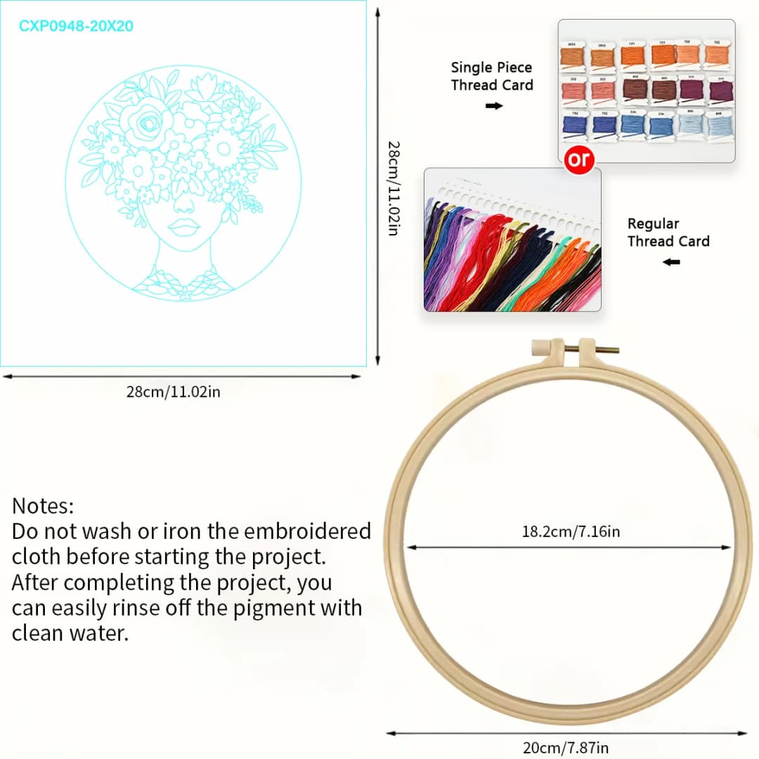 1pc 20X20CM/15X15CM  Embroidery Starter Kit DIY kit cross stitch Sewing Art-Flowers and Women - 4