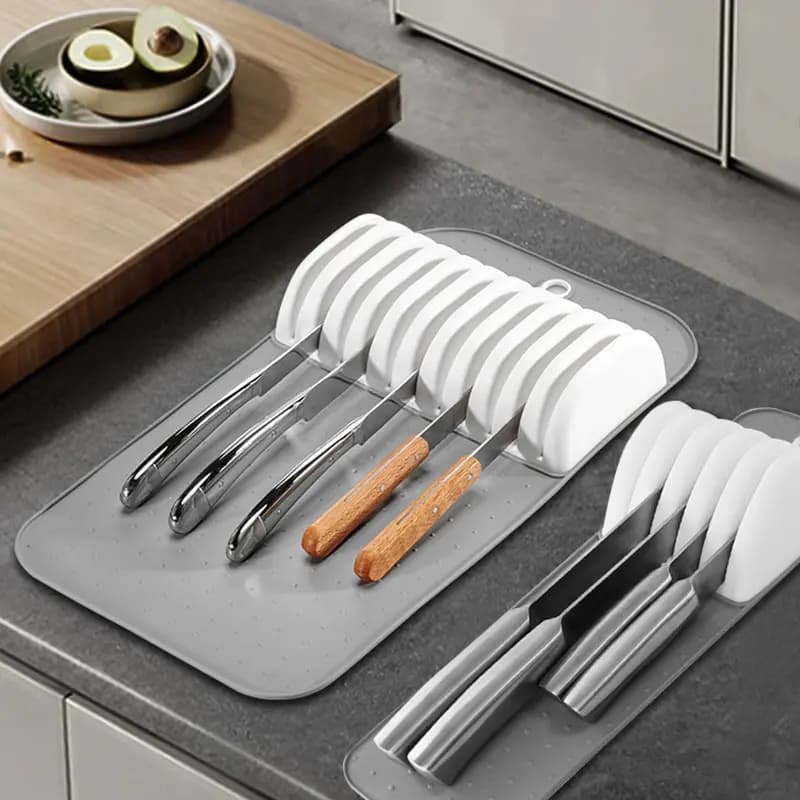 Large Knife Mat Non-Slip Drawer Knifes Organizer 5 Slots and 11 Slots Knives Holder Home Kitchen Organization