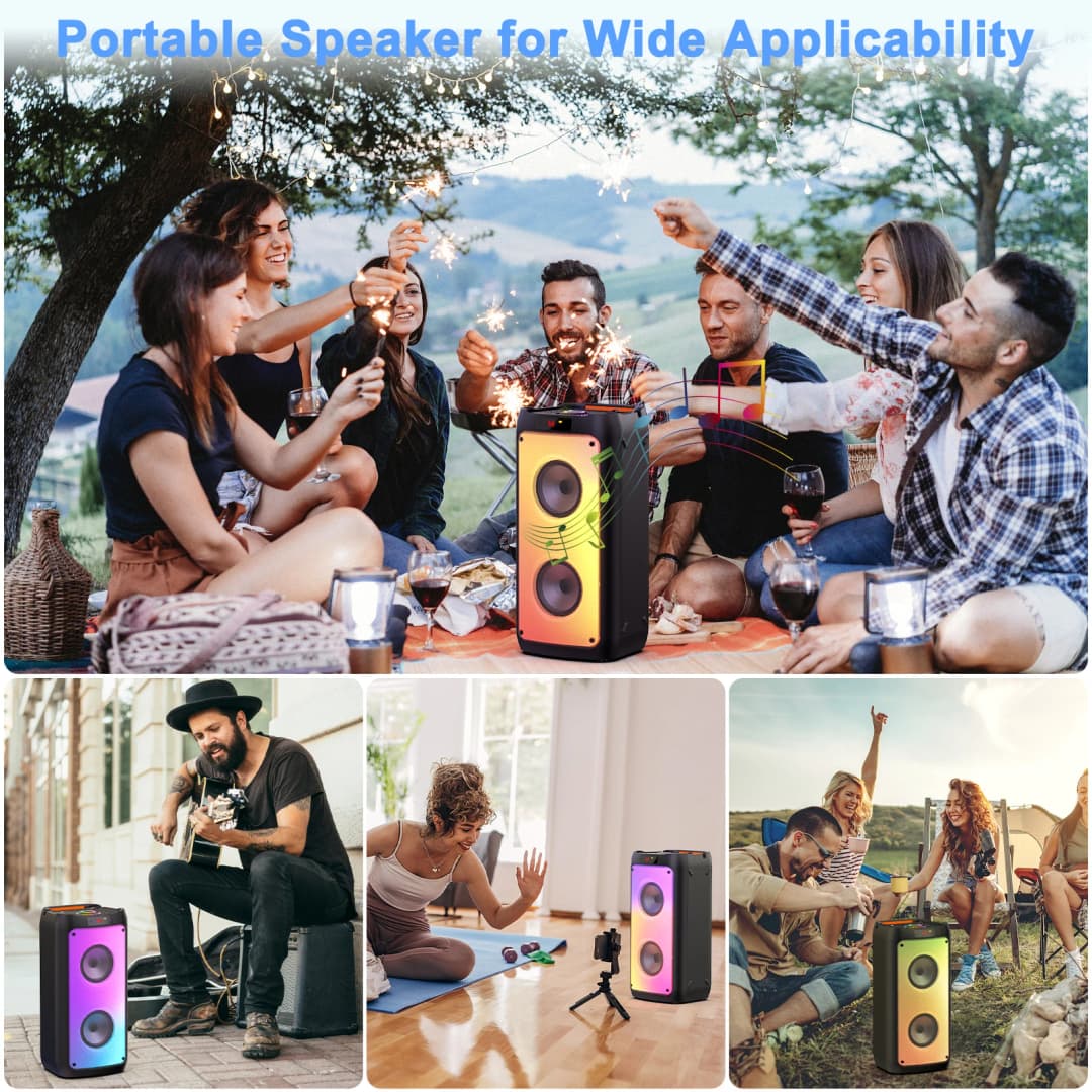 T10-T Wireless Bluetooth Speaker, Karaoke Machine with 2 Microphone, Home Karaoke Party Speaker with Led Light, Stage Subwoofers - 6