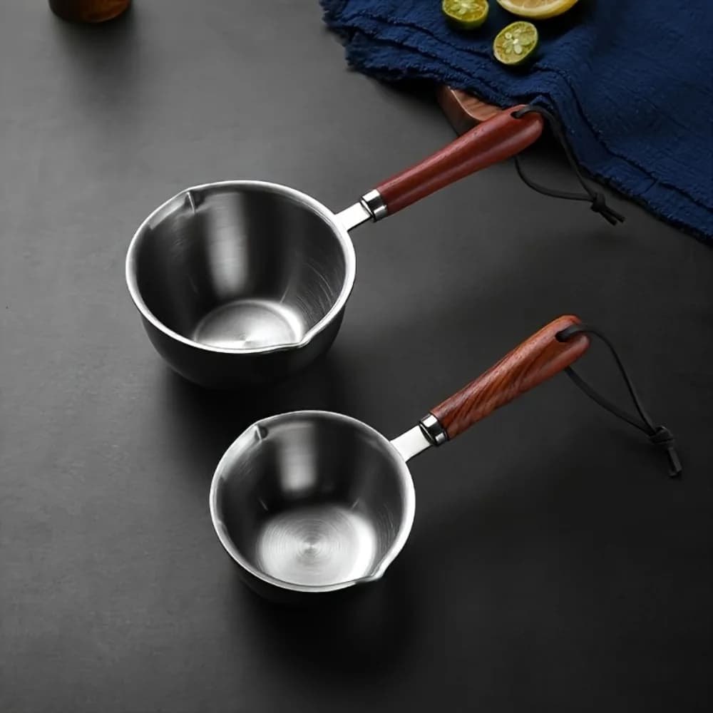 10oz Stainless Steel Pot with Wooden Handle - Dishwasher Safe for Cooking, Candle Wax Melting & DIY Crafts - 4