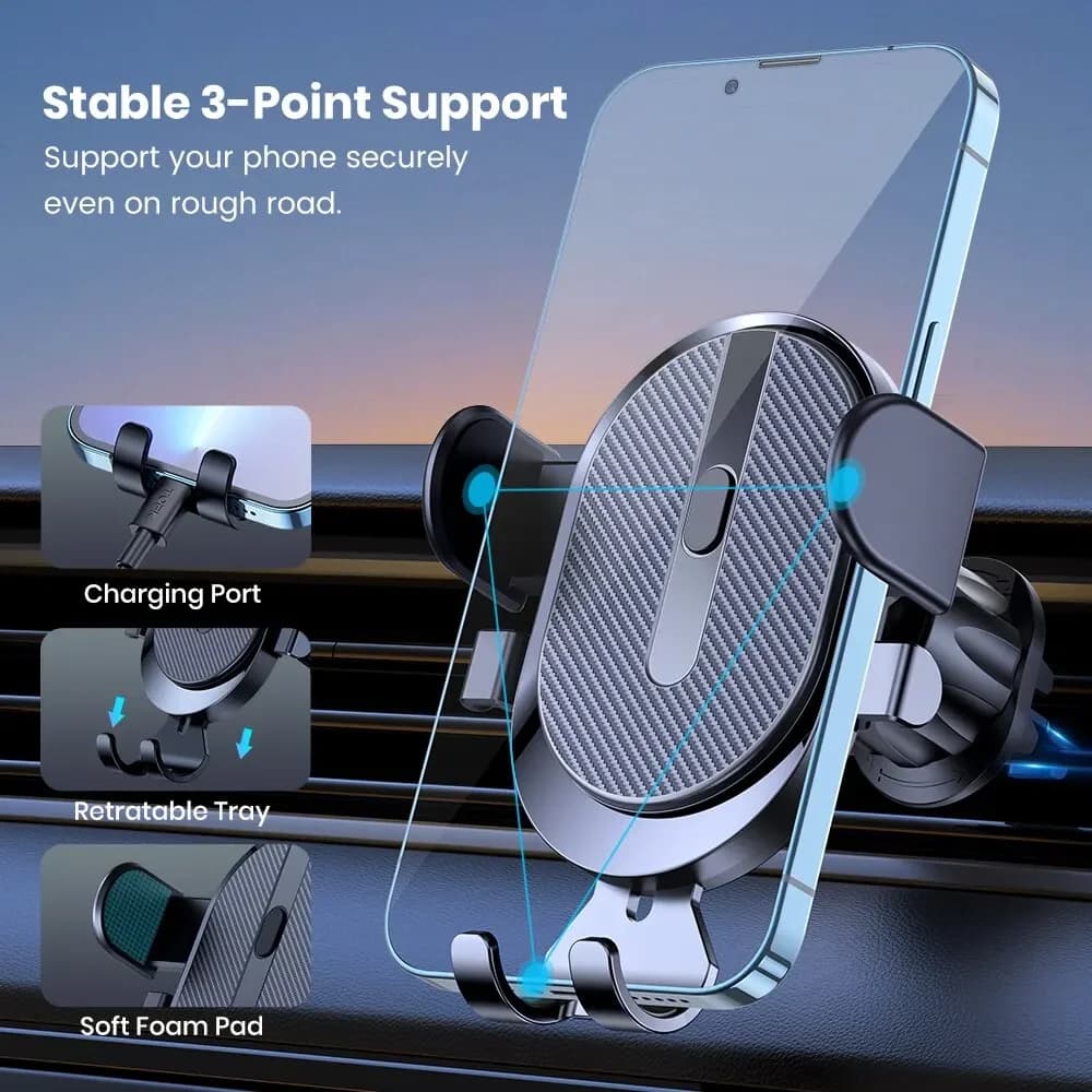 Mobile Phone Holder Air Outlet Gravity Sensor Car Holder Riangle Gravity Frosted Simplicity Solid Metallic Material - 3