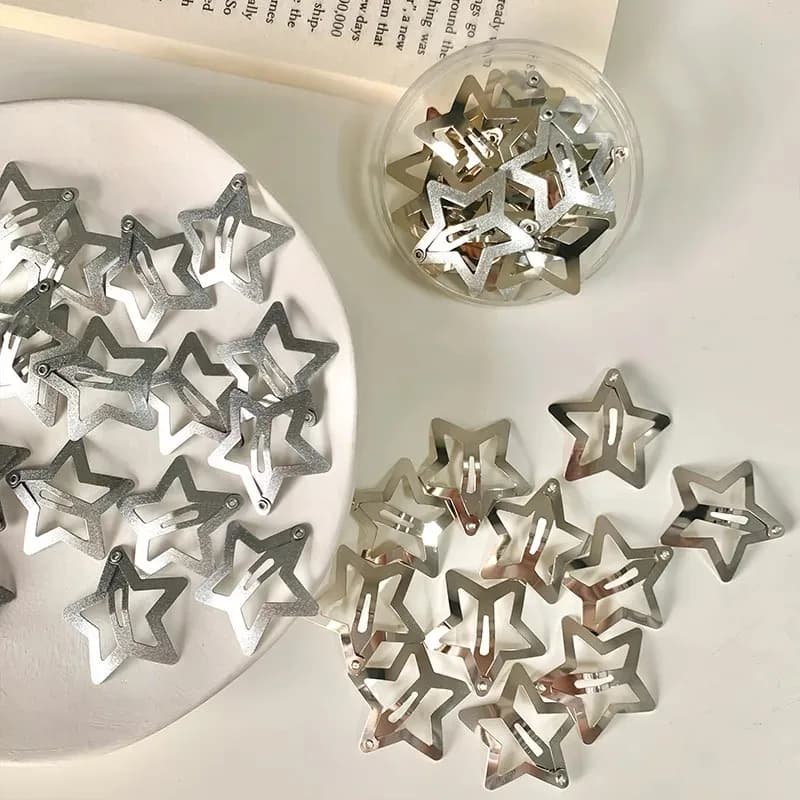 2-50Pcs Y2K Silver Star Hair Clips for Girls Filigree Star Metal Snap Clip Hairpins Barrettes Hair Jewelry Nickle Free Bobby Pin - 6