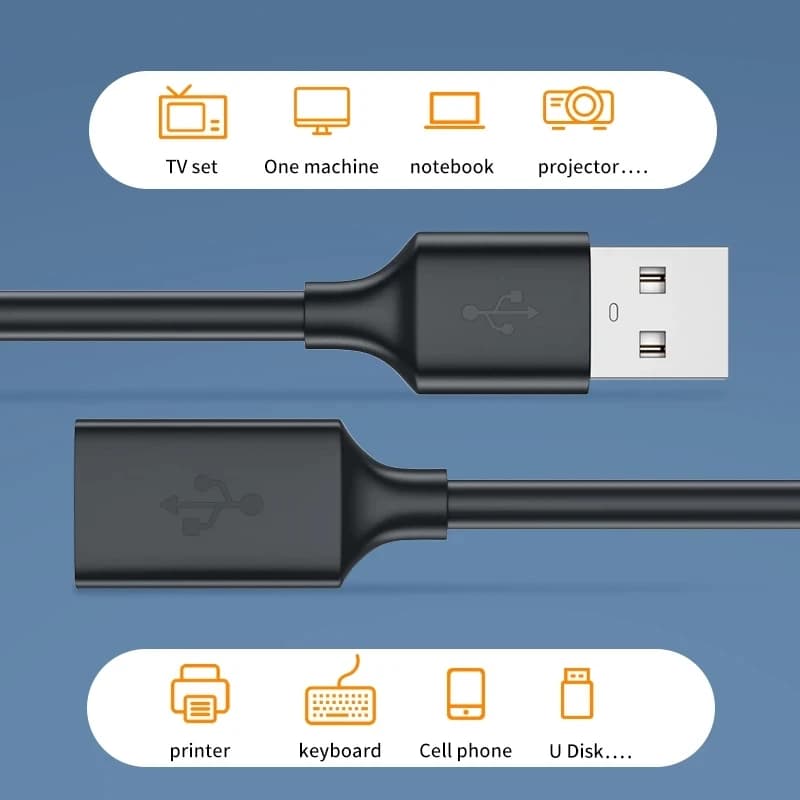 كابل تمديد USB 2.0، كابل بيانات من ذكر إلى أنثى، مناسب للكمبيوتر والتلفزيون والأقراص الصلبة المحمولة - 6