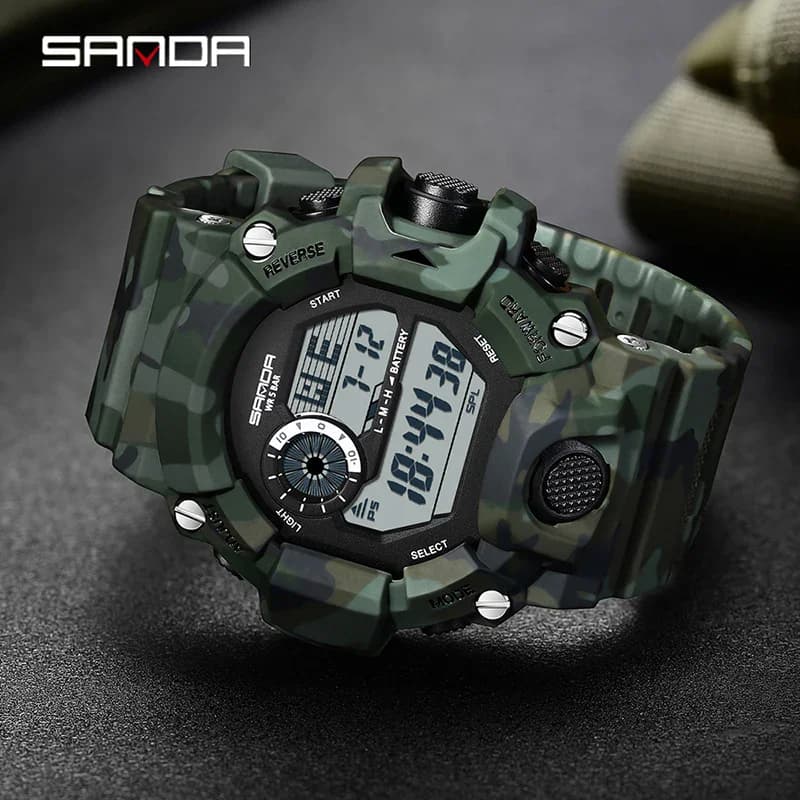 SANDA 2183 Electronic Watch Fashion Military Camo Waterproof Outdoors Sports Digital Display Silicone Strap Wristwatchs for Men - 6