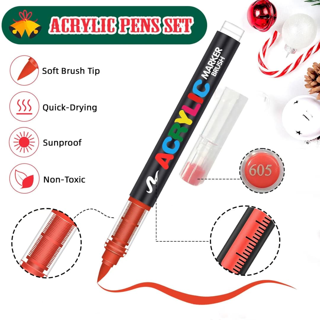 12-288 Colors Flexible Brush Acrylic Markers Set for Rock Wood Canvas Glass Stone DIY Crafts Painting Art Supplies - 2