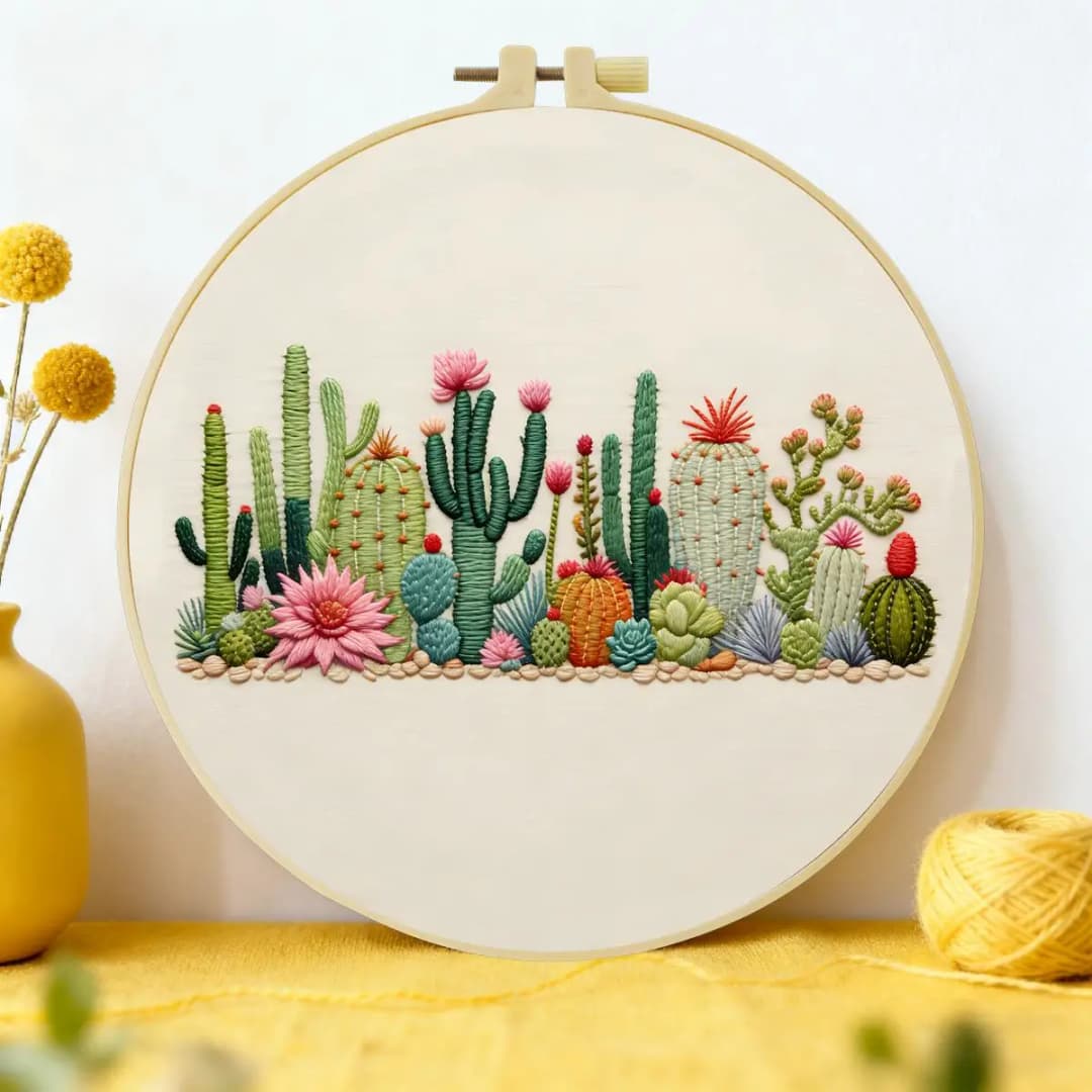 1pc 20X20CM/15X15CM 7.87/6.3inch Plant - Cactus Embroidery Starter Kit DIY Kit DIY Embroidery Kit Manualidades Craft Painting