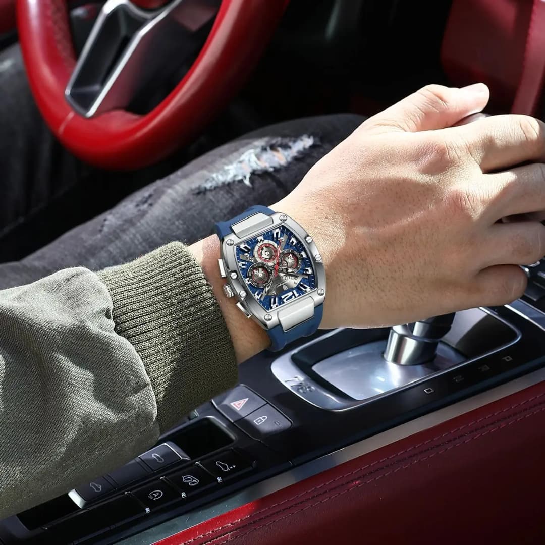 ساعة POEDAGAR فاخرة للرجال كوارتز رياضية عسكرية مقاومة للماء مضيئة بتاريخ كرونوغراف سوار سيليكون ساعات رجالية - 5